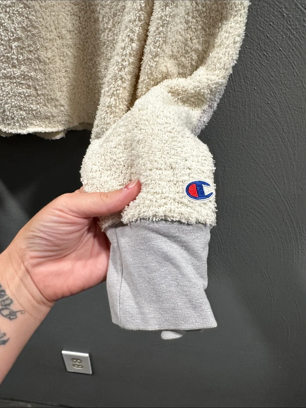 Champion Cream Plush Cropped Hoodie